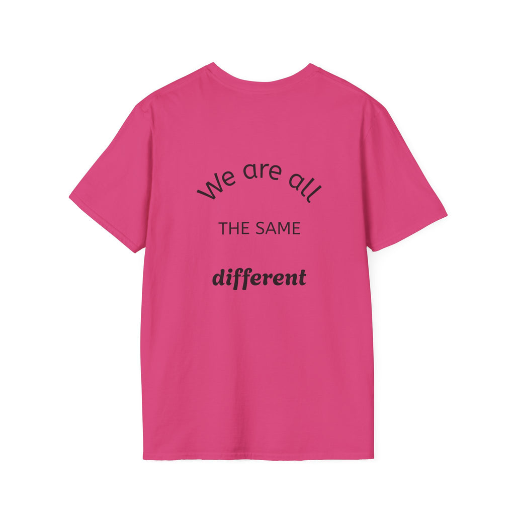 All The Same Different graphic tee in heliconia