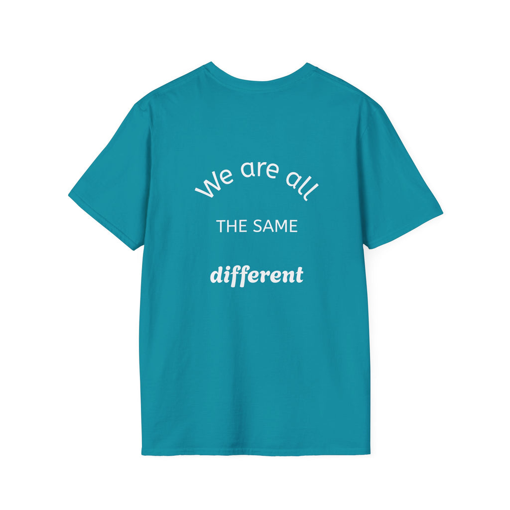 All The Same Different graphic tee in tropical blue