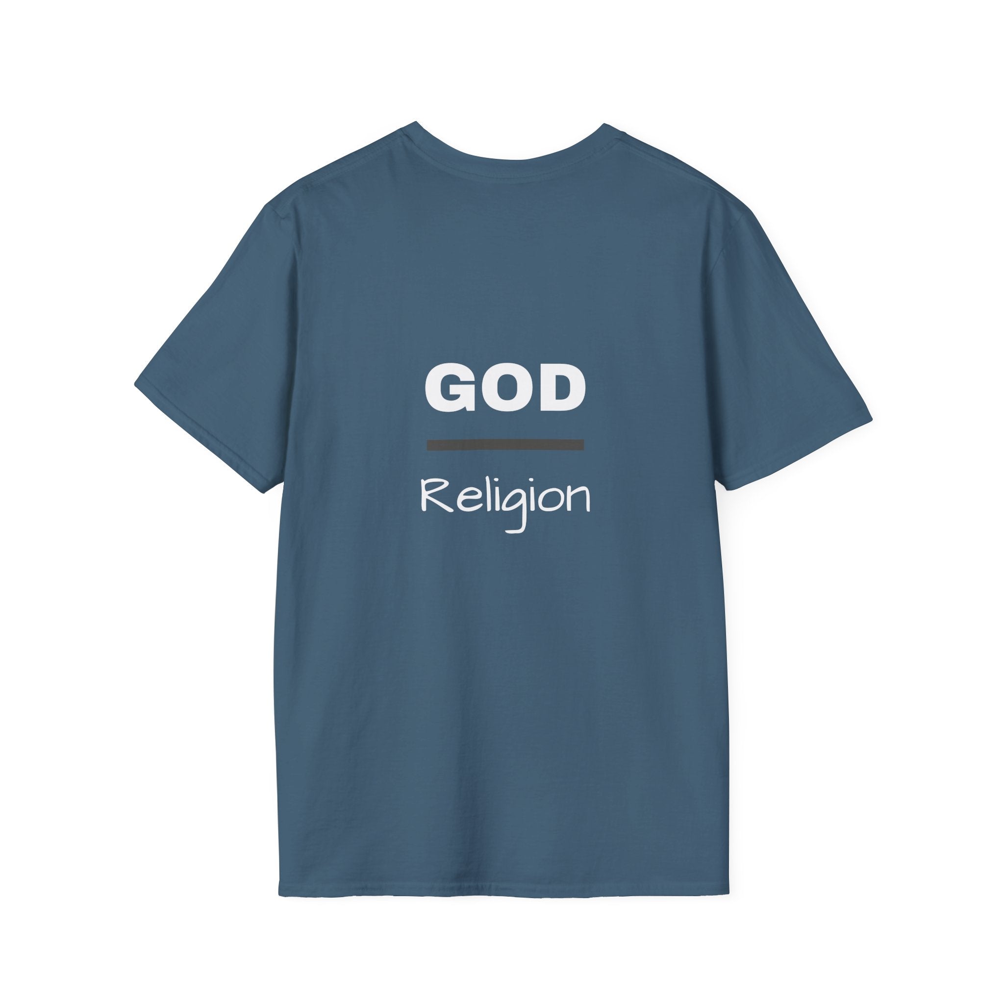 God Over Religion graphic tee in indigo blue
