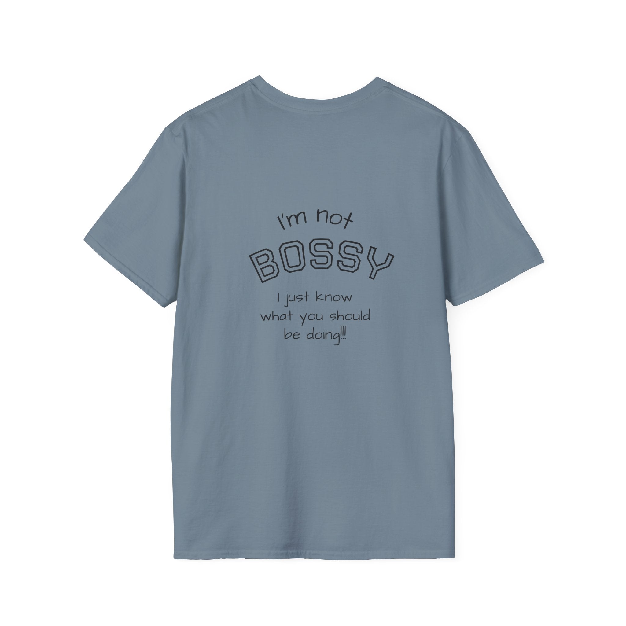 Not Bossy graphic tee in stone blue