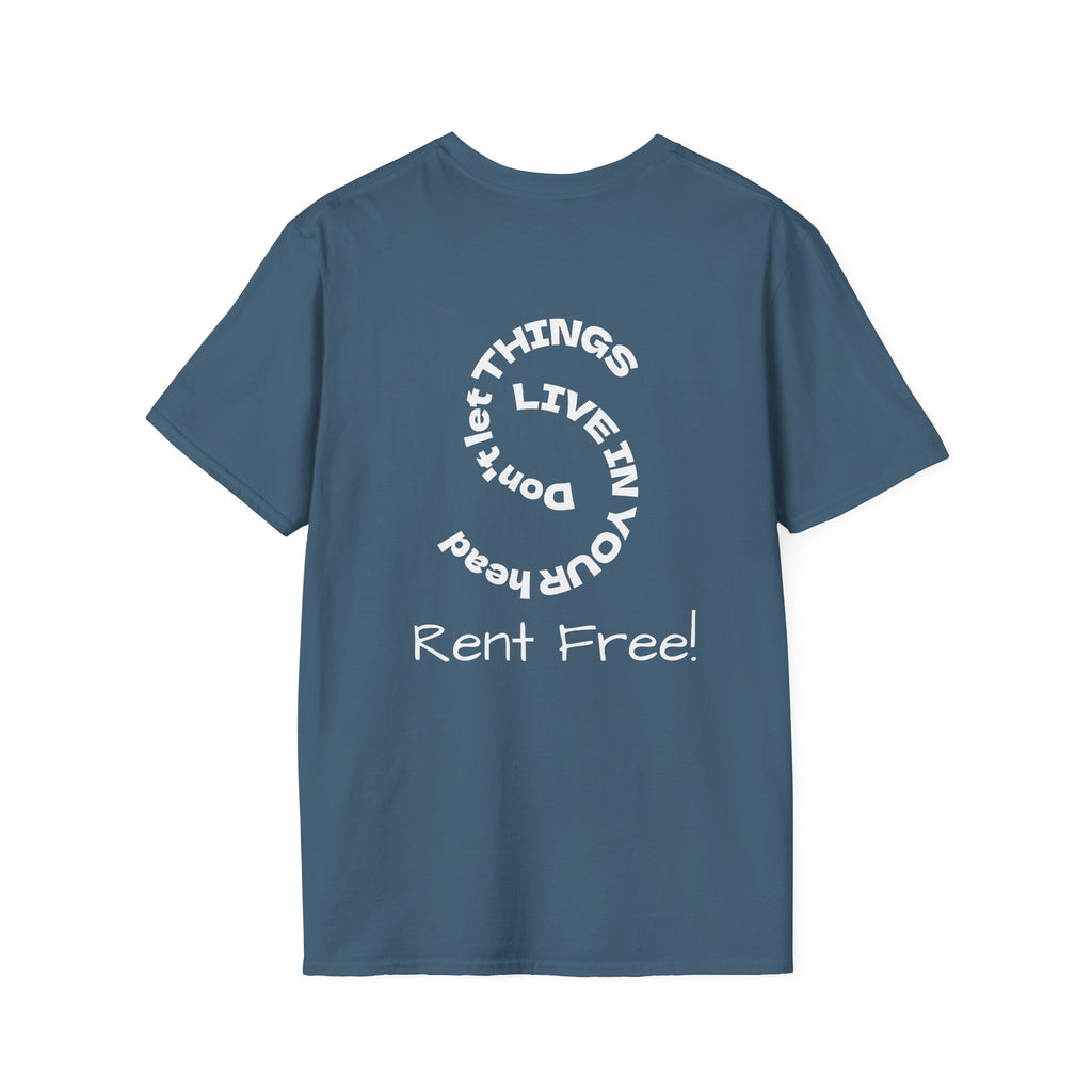 Rent Free graphic tee in indigo blue