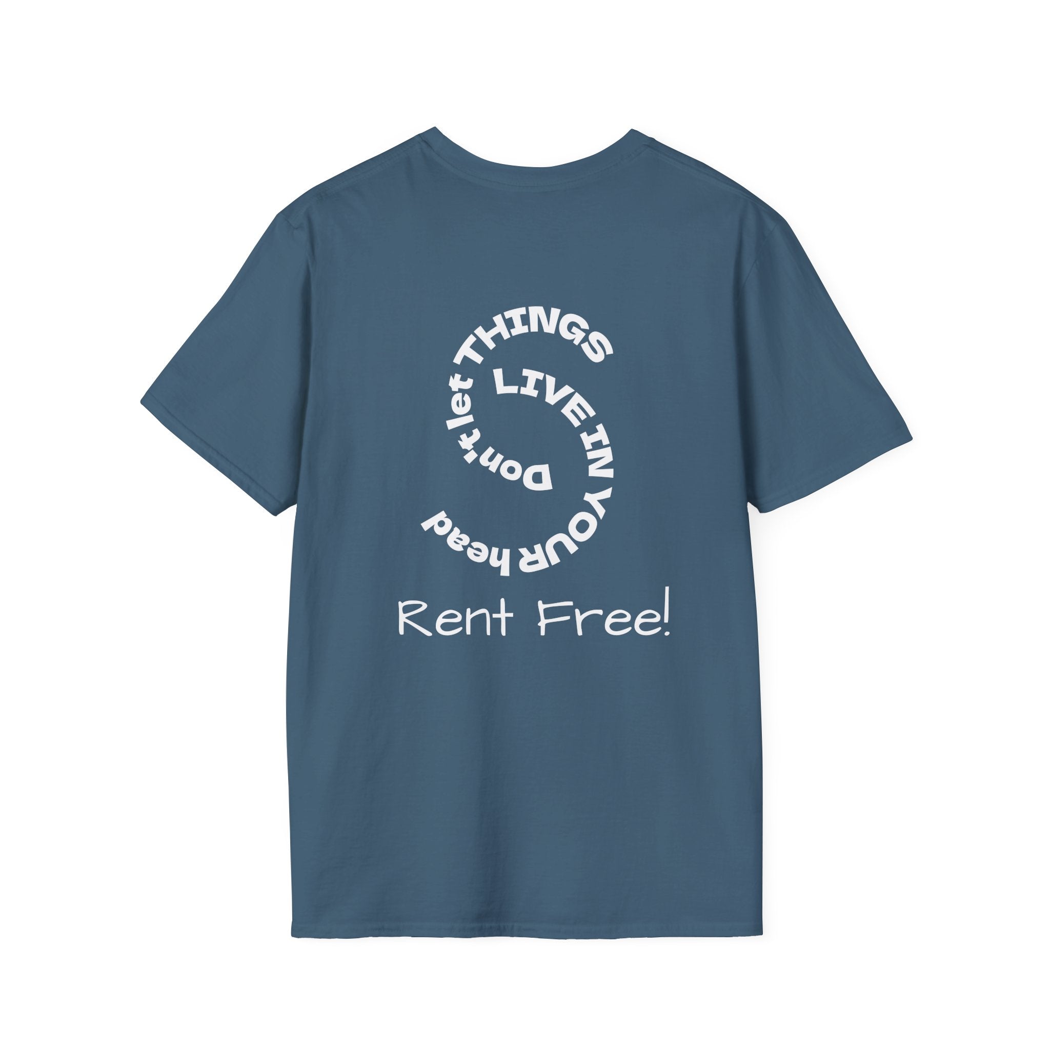 Rent Free graphic tee in indigo blue
