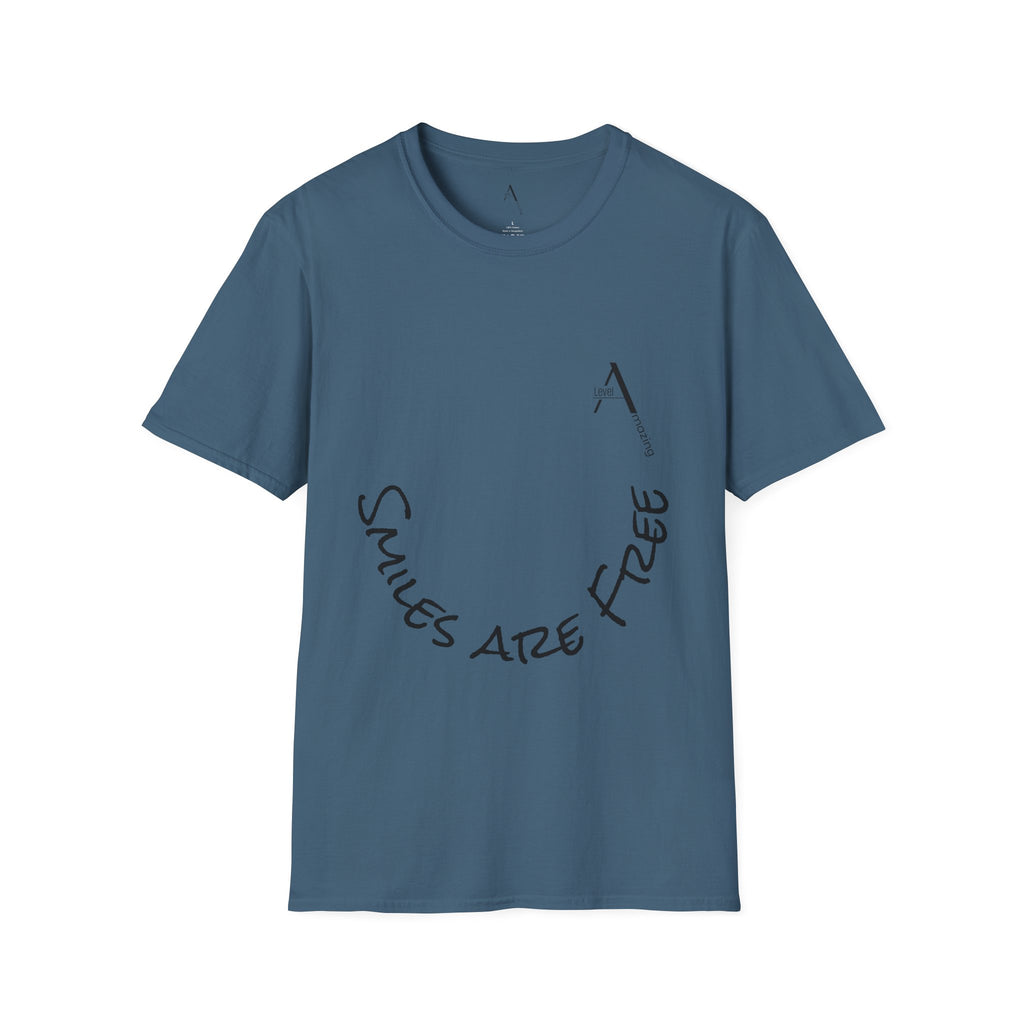 Smiles Are Free graphic tee in indigo blue