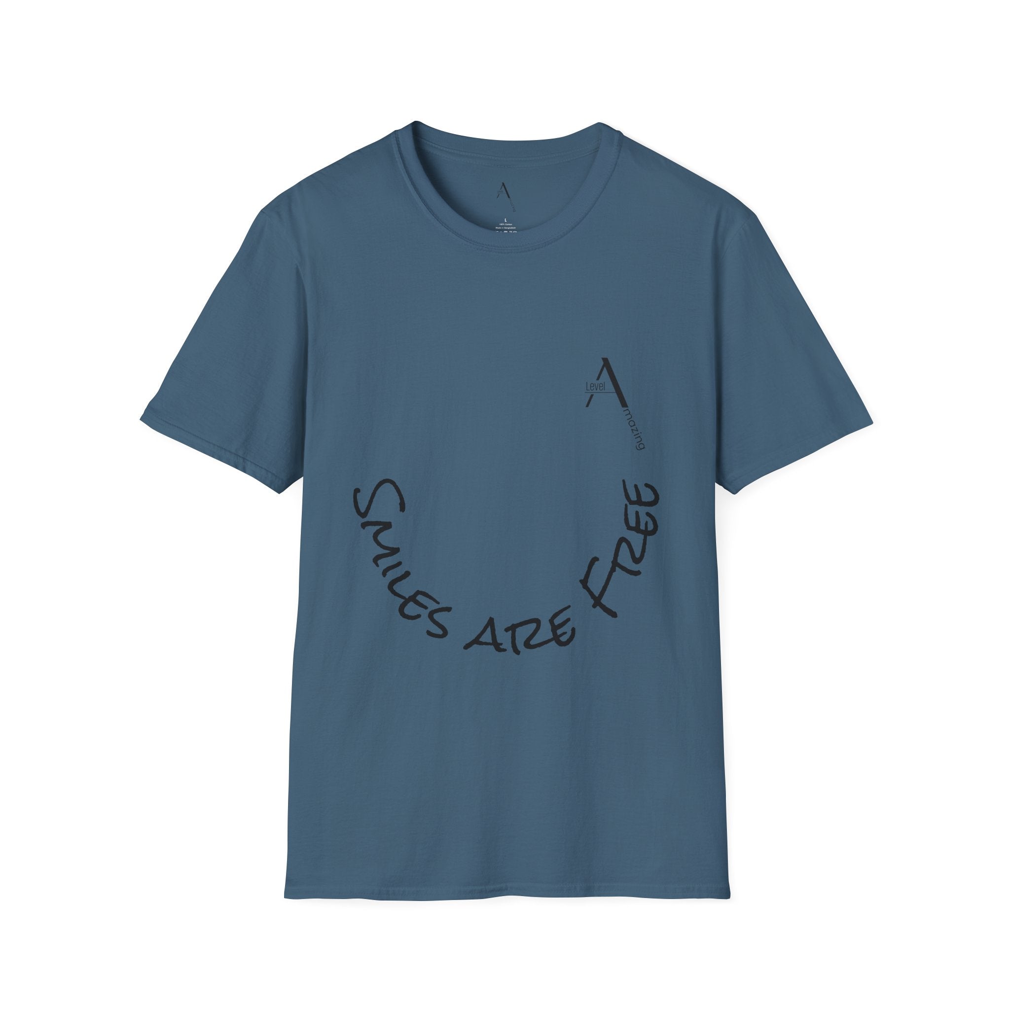 Smiles Are Free graphic tee in indigo blue