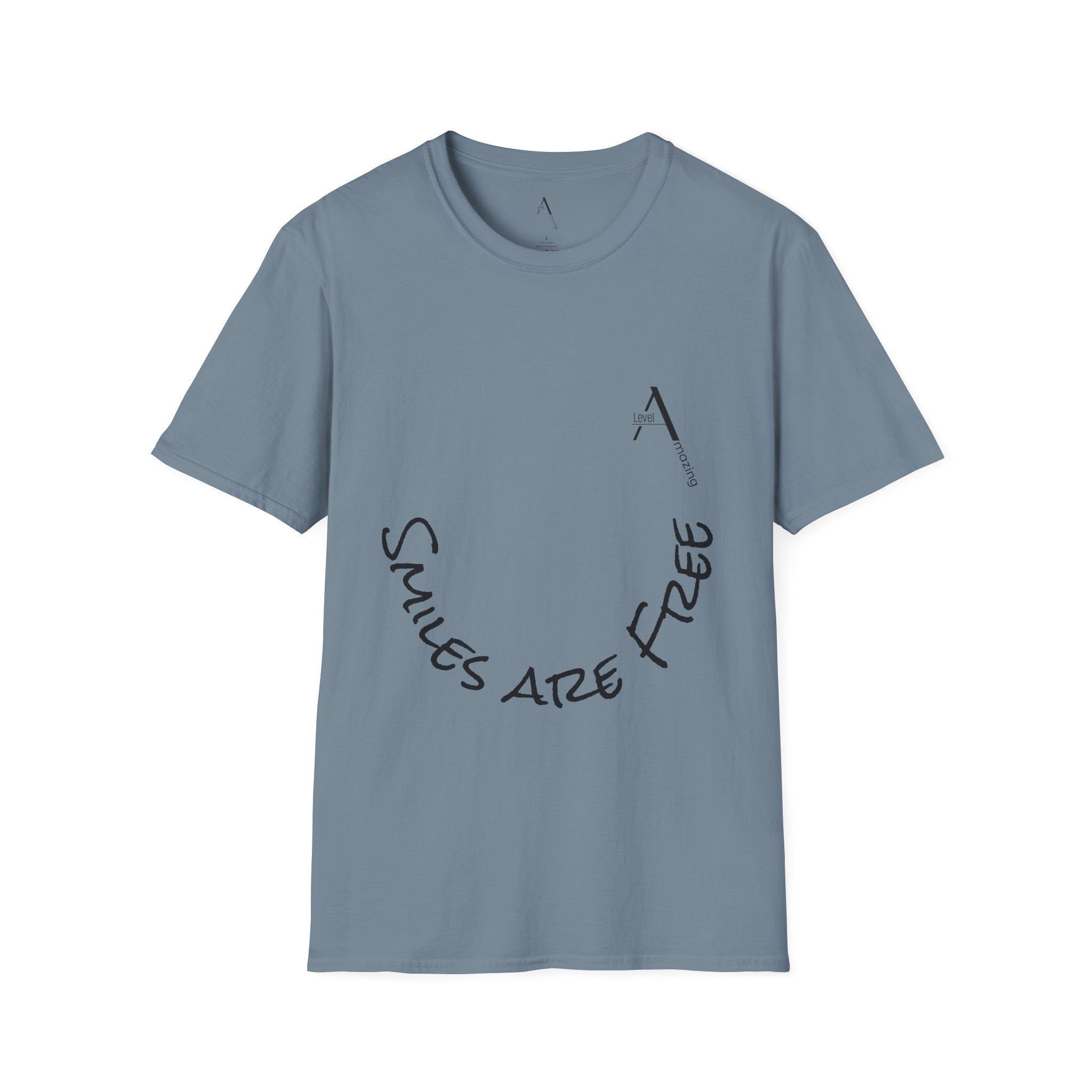 Smiles Are Free graphic tee in stone blue