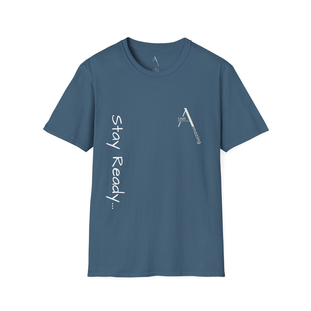 Stay Ready graphic tee in indigo blue