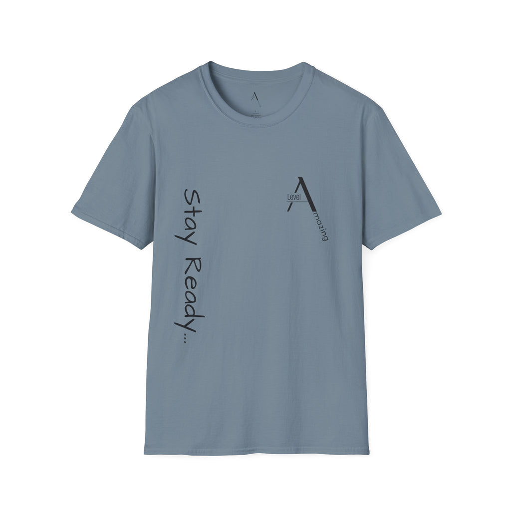 Stay Ready graphic tee in stone blue