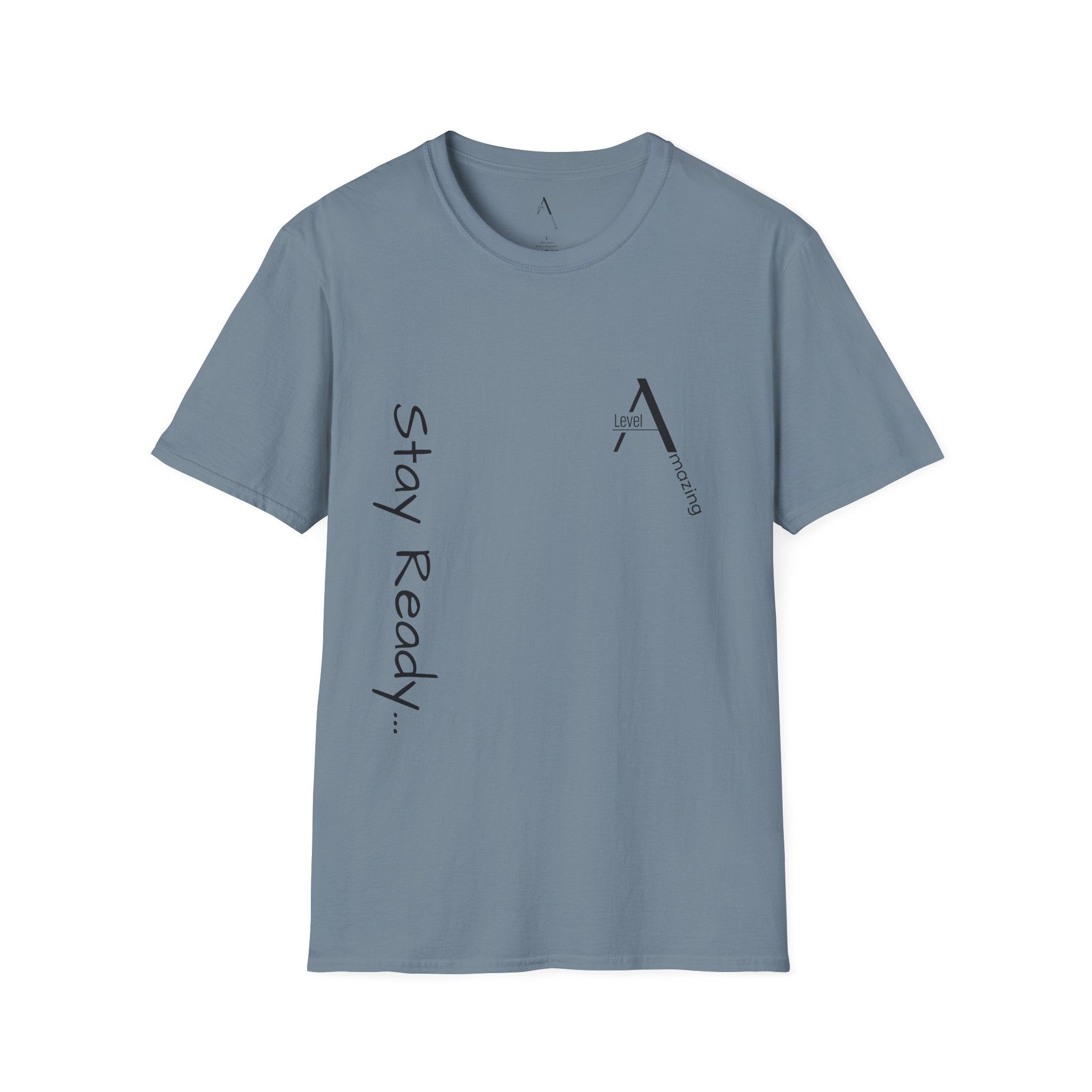 Stay Ready graphic tee in stone blue